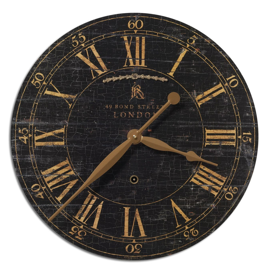 Bond Street Wall Clock in Antiqued Brass - available from The Lighting Shoppe, trusted by Canadian homeowners
