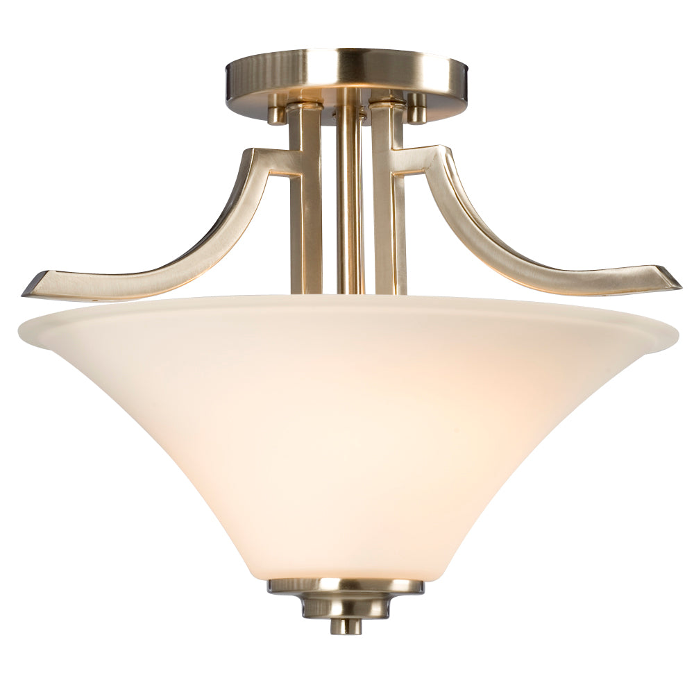 Franklin Brushed Nickel Two Light Flush Mount in Brushed Nickel - available from The Lighting Shoppe, trusted by Canadian homeowners