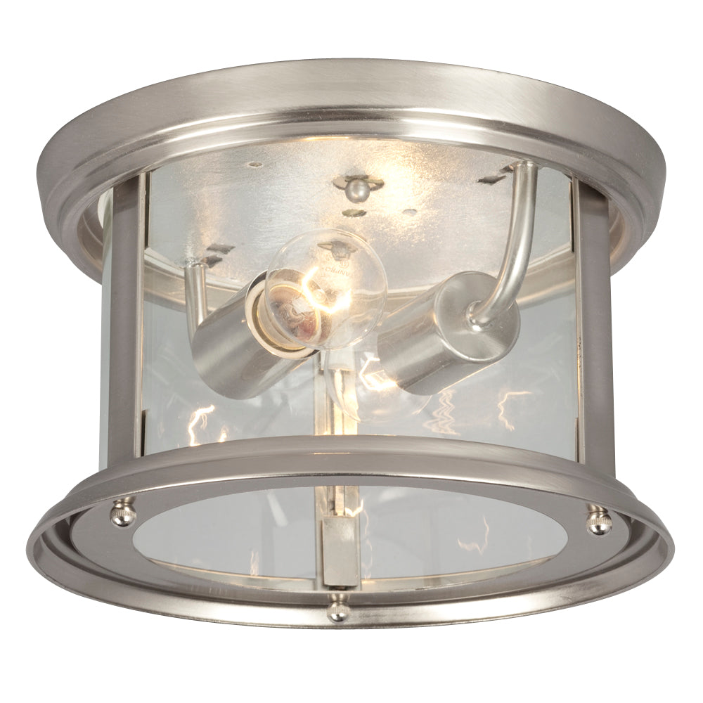 Huntington Brushed Nickel Two Light Flush Mount in Brushed Nickel - available from The Lighting Shoppe, trusted by Canadian homeowners