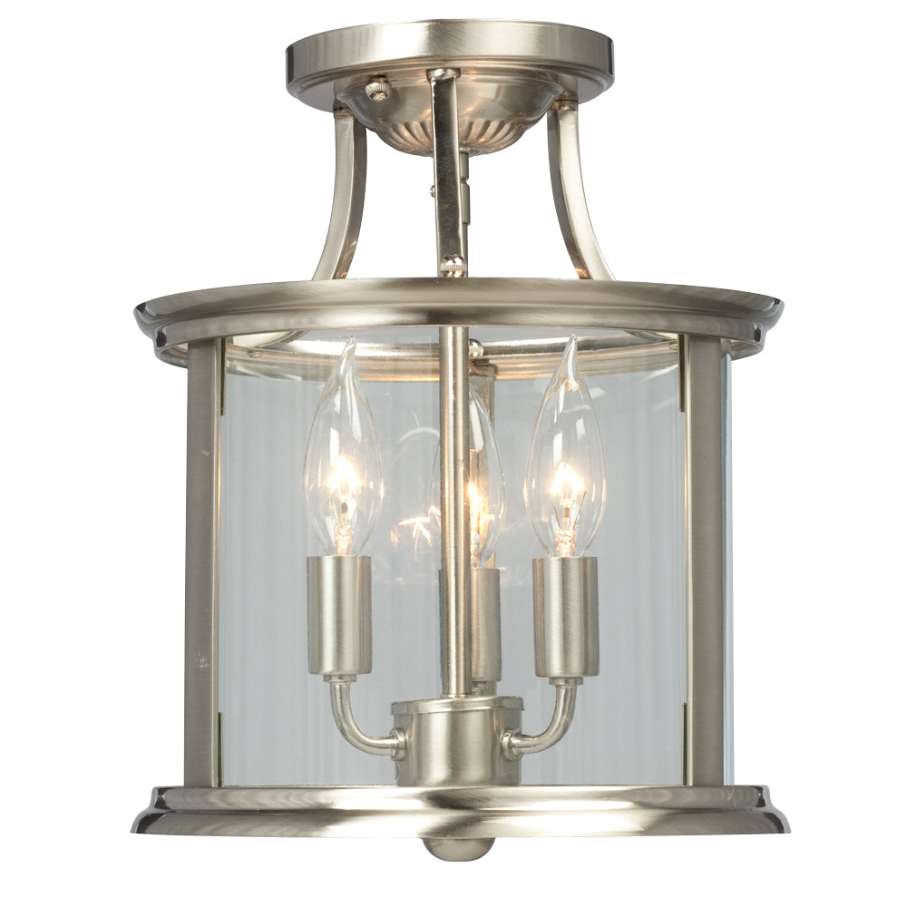 Huntington Brushed Nickel Three Light Flush Mount in Brushed Nickel - available from The Lighting Shoppe, trusted by Canadian homeowners