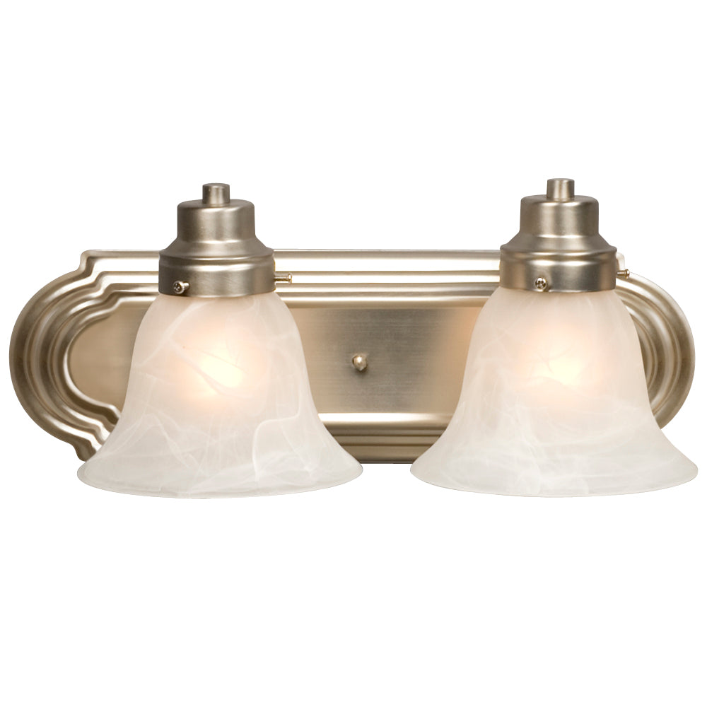 Belfast Brushed Nickel Two Light Vanity Light in Brushed Nickel - available from The Lighting Shoppe, trusted by Canadian homeowners