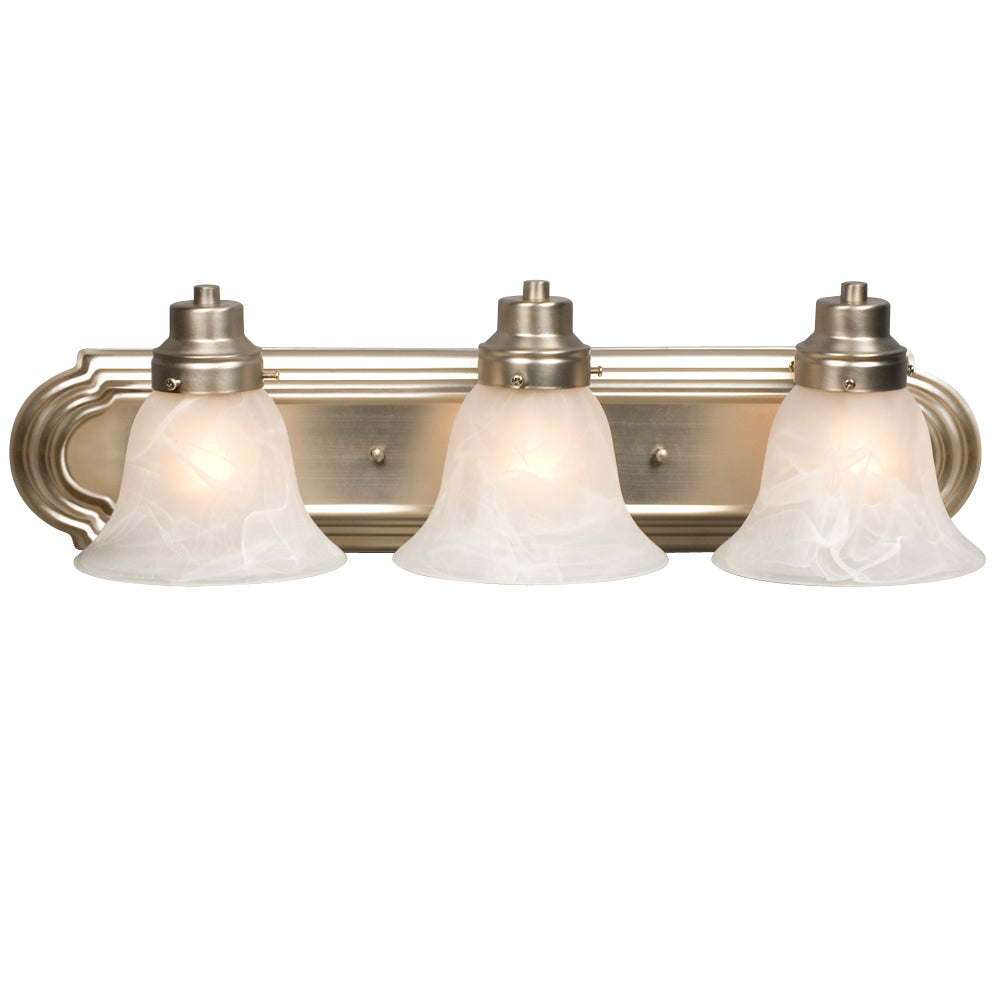 Belfast Brushed Nickel Three Light Vanity Light in Brushed Nickel - available from The Lighting Shoppe, trusted by Canadian homeowners