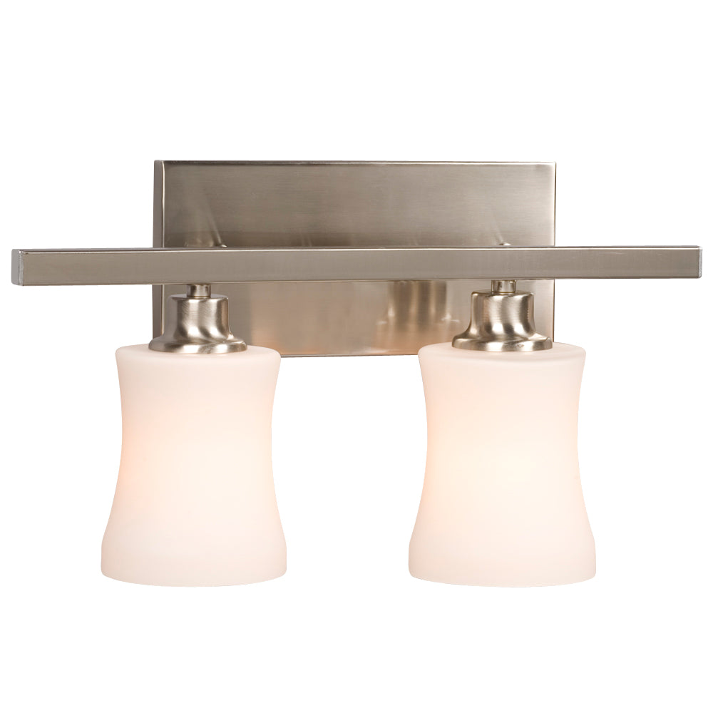 Delta Brushed Nickel Two Light Vanity Light in Brushed Nickel - available from The Lighting Shoppe, trusted by Canadian homeowners