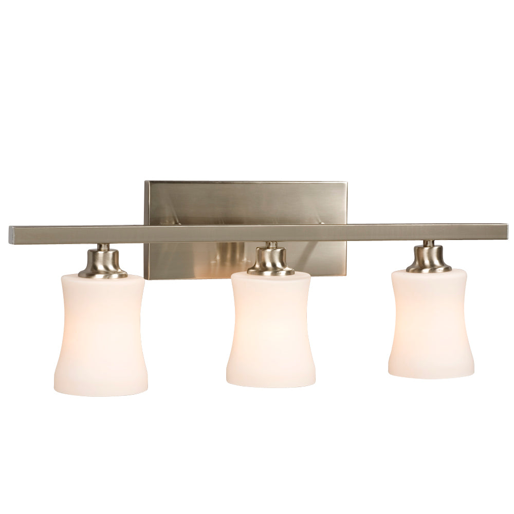 Delta Brushed Nickel Three Light Vanity Light in Brushed Nickel - available from The Lighting Shoppe, trusted by Canadian homeowners
