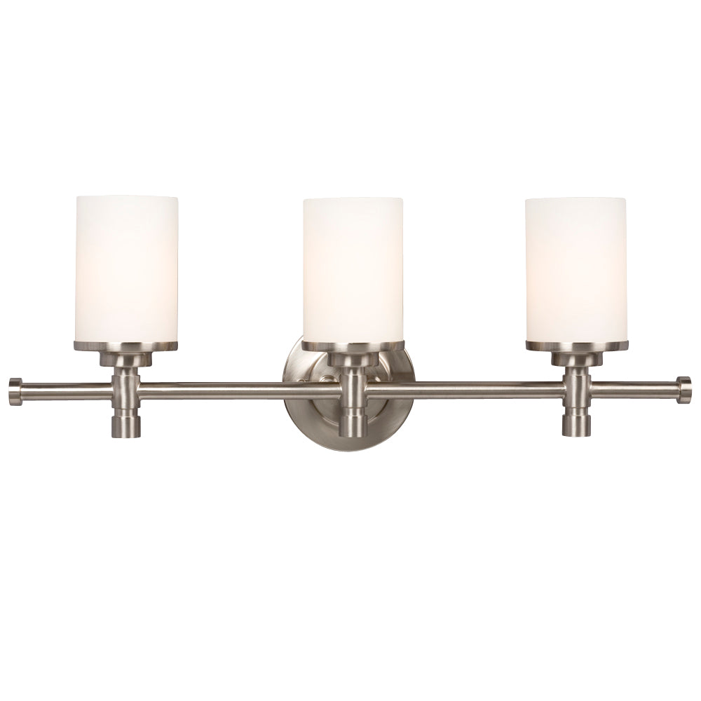 Brighton Brushed Nickel Three Light Vanity Light in Brushed Nickel - available from The Lighting Shoppe, trusted by Canadian homeowners