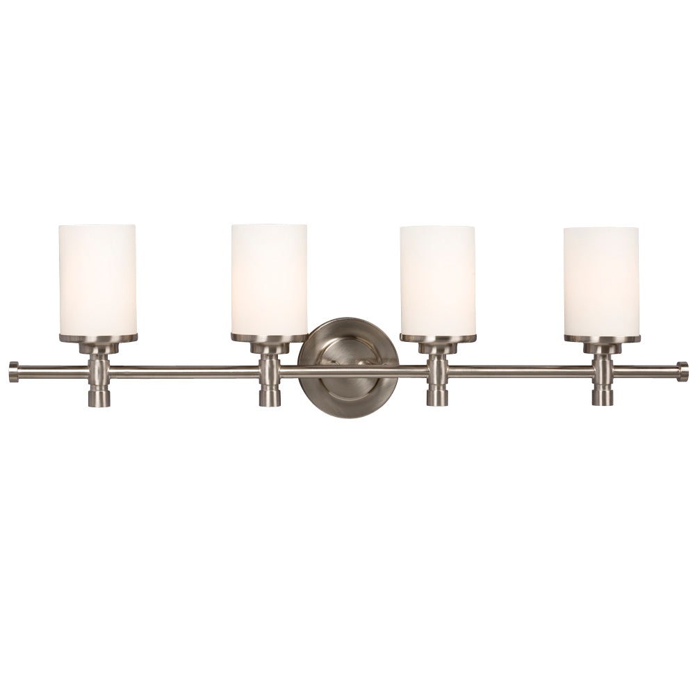 Brighton Brushed Nickel Four Light Vanity Light in Brushed Nickel - available from The Lighting Shoppe, trusted by Canadian homeowners