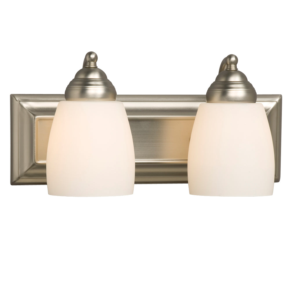 Barclay Brushed Nickel Two Light Vanity Light in Brushed Nickel - available from The Lighting Shoppe, trusted by Canadian homeowners