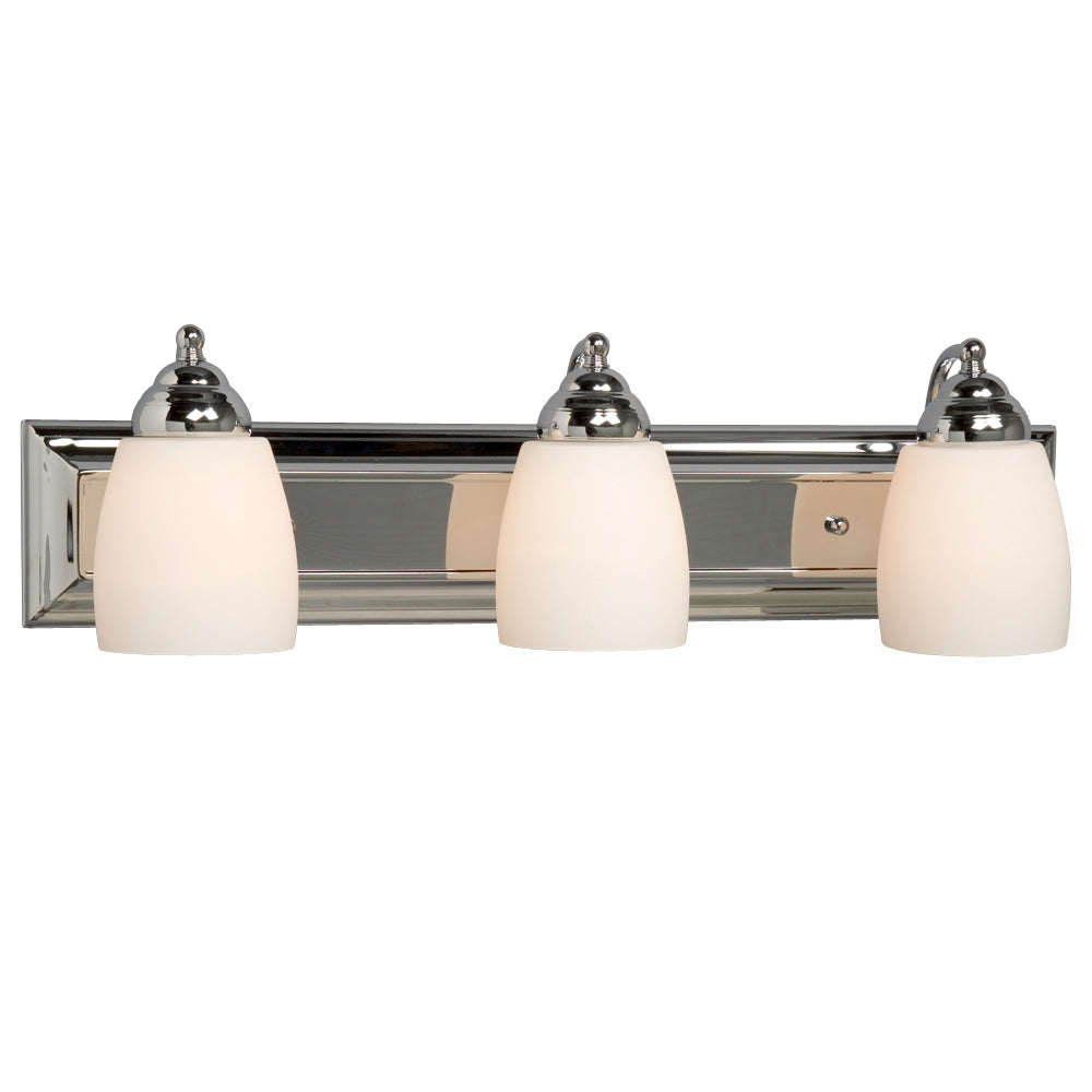 Barclay Polished Chrome Three Light Vanity Light in Polished Chrome - available from The Lighting Shoppe, trusted by Canadian homeowners