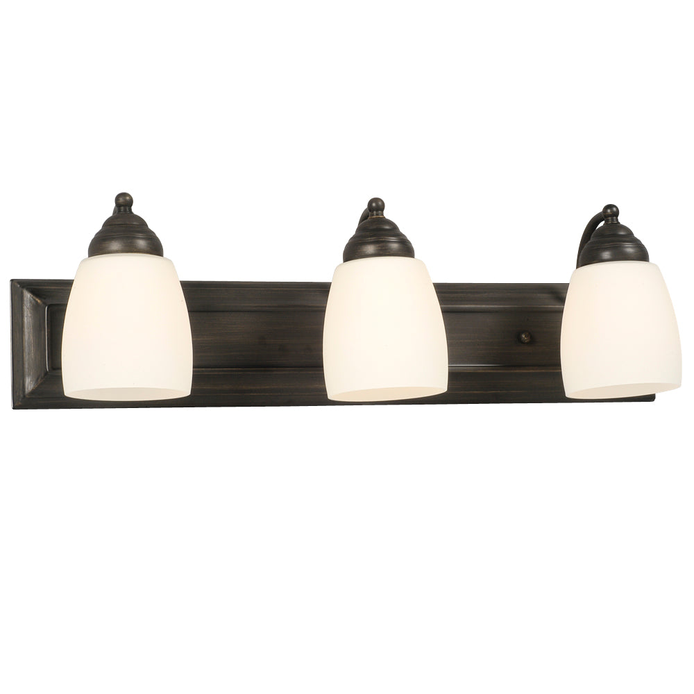 Barclay Oil Rubbed Bronze Three Light Vanity Light in Oil Rubbed Bronze - available from The Lighting Shoppe, trusted by Canadian homeowners