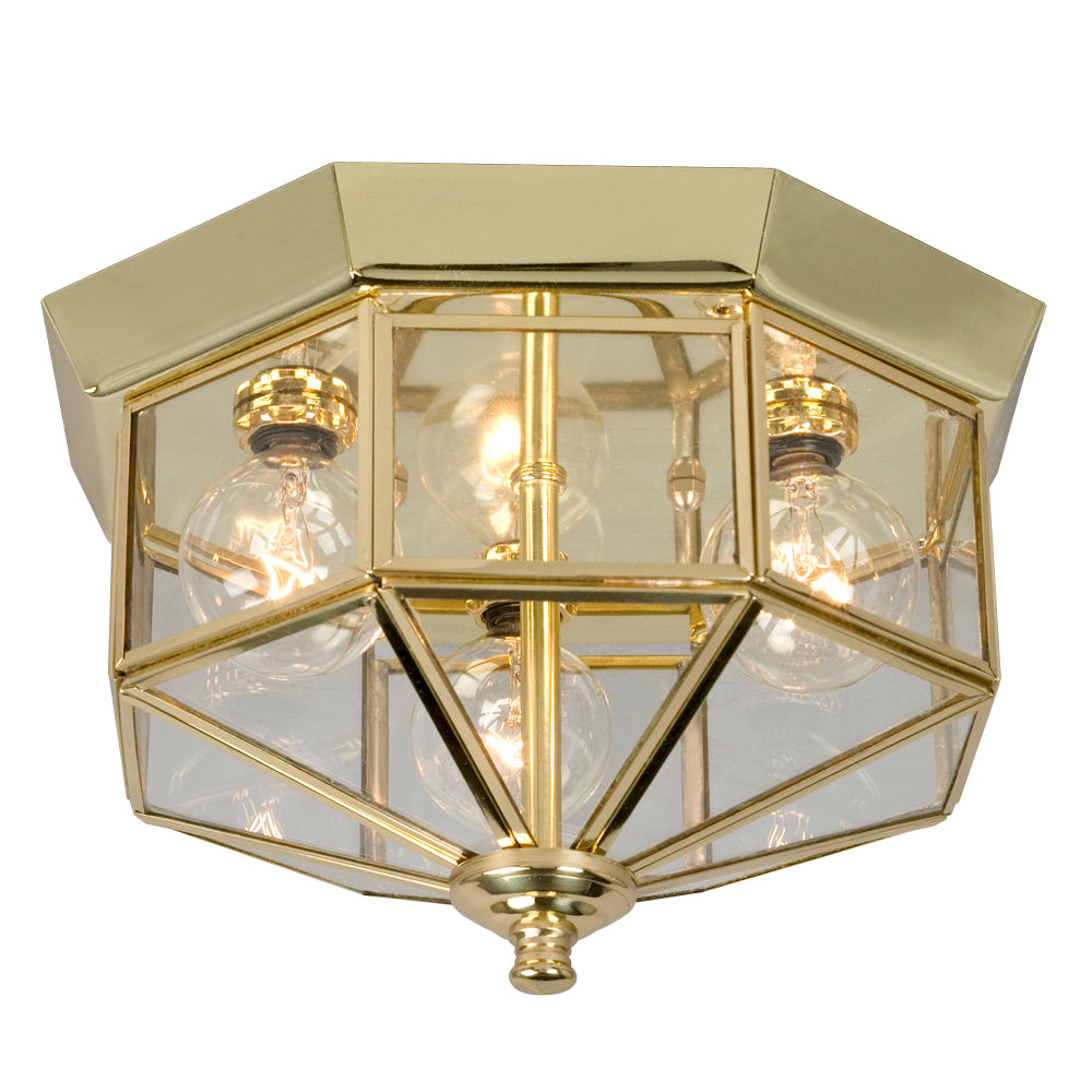 Flush Mount Polished Brass Three Light Flush Mount in Polished Brass - available from The Lighting Shoppe, trusted by Canadian homeowners