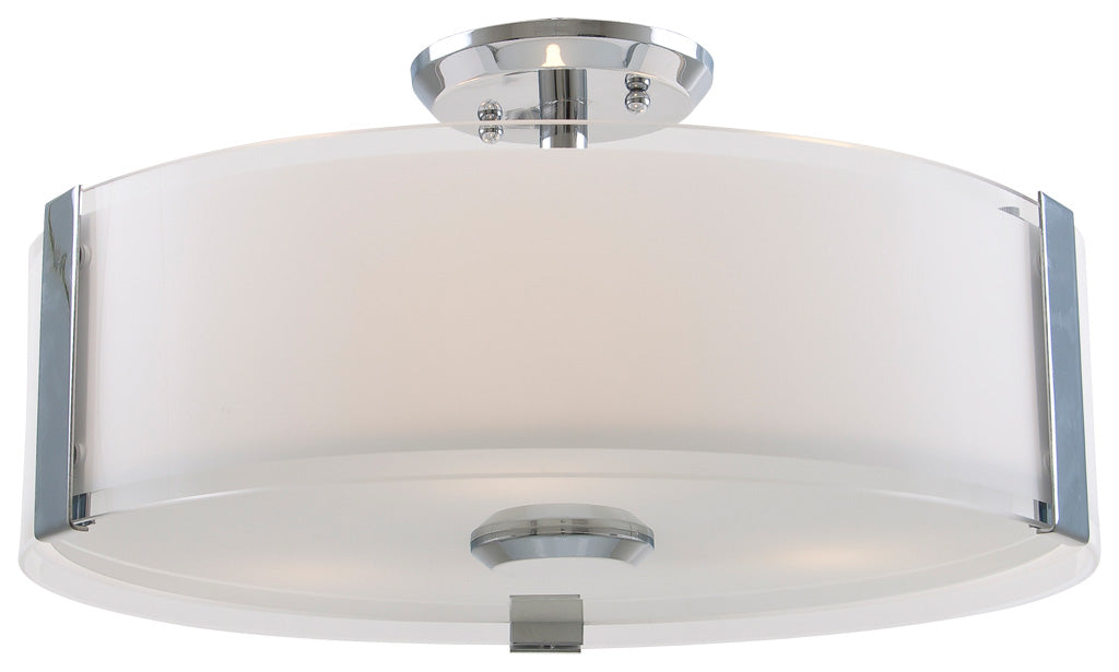 Zurich Three Light Semi-Flush Mount in Chrome w/Silk Screened Opal Glass - available from The Lighting Shoppe, trusted by Canadian homeowners