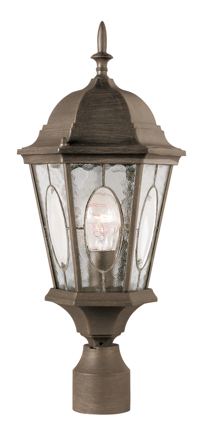 Villa Nueva One Light Postmount Lantern in Rust - available from The Lighting Shoppe, trusted by Canadian homeowners