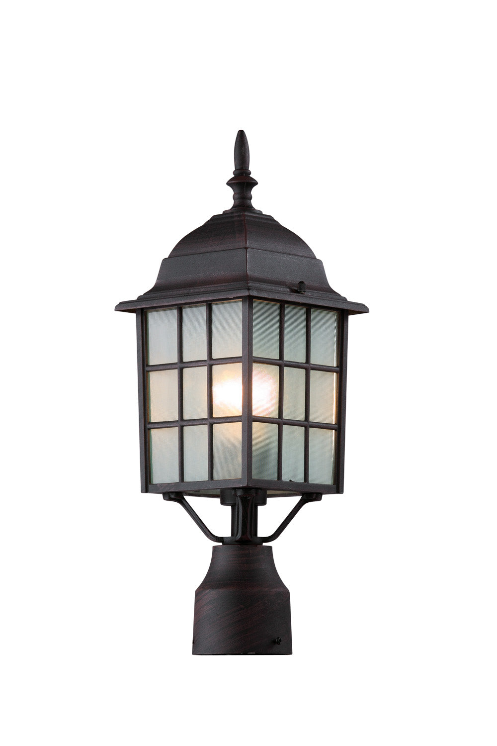 San Gabriel One Light Postmount Lantern in Rust - available from The Lighting Shoppe, trusted by Canadian homeowners