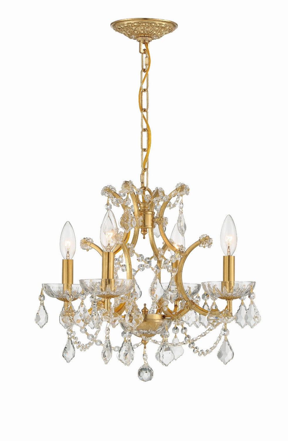 Filmore Four Light Mini Chandelier in Antique Gold - available from The Lighting Shoppe, trusted by Canadian homeowners