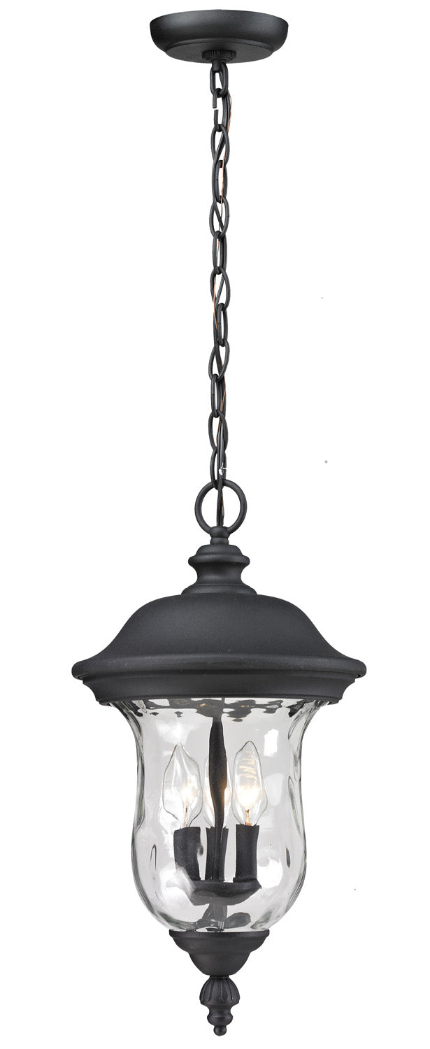 Armstrong Three Light Outdoor Chain Mount Ceiling Fixture in Black - available from The Lighting Shoppe, trusted by Canadian homeowners