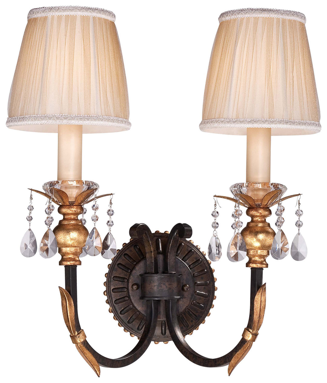 Bella Cristallo Two Light Wall Sconce in French Bronze With Gold Leaf Highlights - available from The Lighting Shoppe, trusted by Canadian homeowners