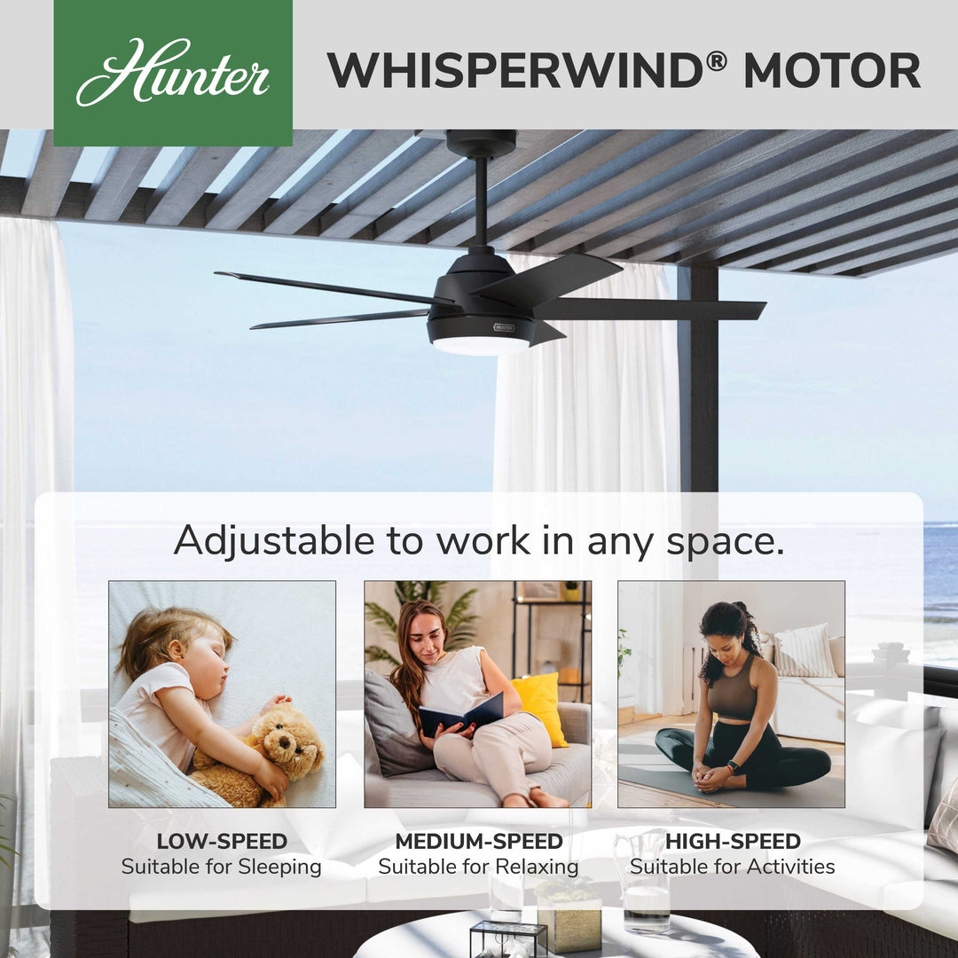 Hunter 52 inch Skyflow Matte Black WeatherMax Indoor / Outdoor Ceiling Fan with LED Light Kit and Wall Control Hunter Fan Canada