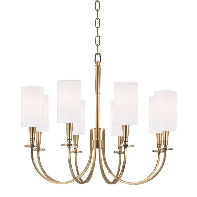 Mason Eight Light Chandelier in Aged Brass - available from The Lighting Shoppe, trusted by Canadian homeowners