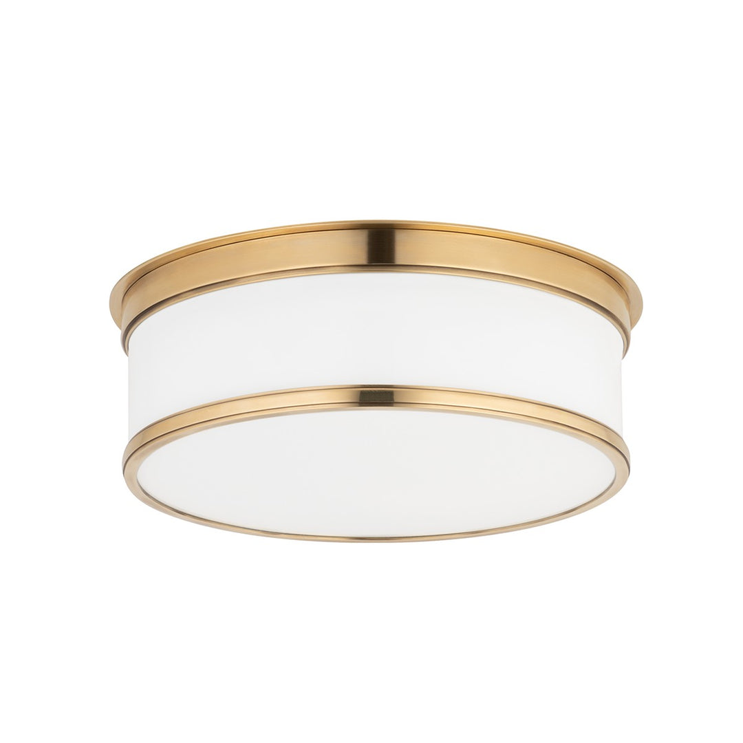 Geneva Two Light Flush Mount in Aged Brass - available from The Lighting Shoppe, trusted by Canadian homeowners
