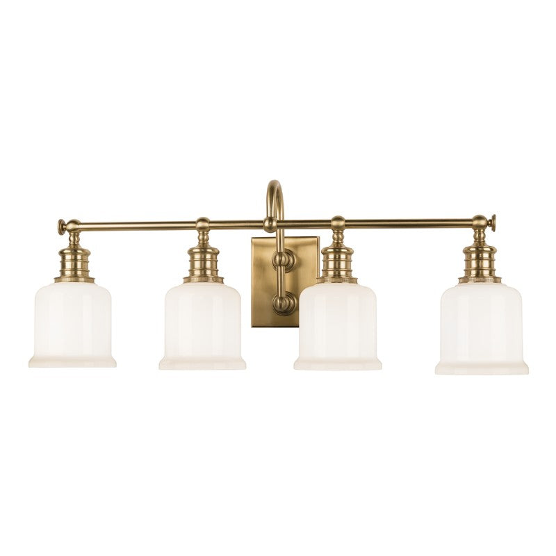 Keswick Four Light Bath Bracket in Aged Brass - available from The Lighting Shoppe, trusted by Canadian homeowners