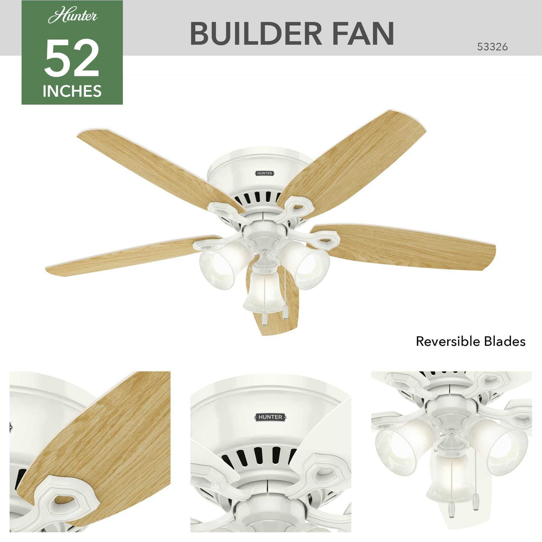 Builder Low Profile with 3 Lights 52 inch Hunter Fan Canada