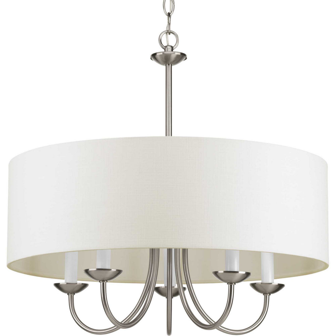 Drum Shade Five Light Chandelier in Brushed Nickel - available from The Lighting Shoppe, trusted by Canadian homeowners