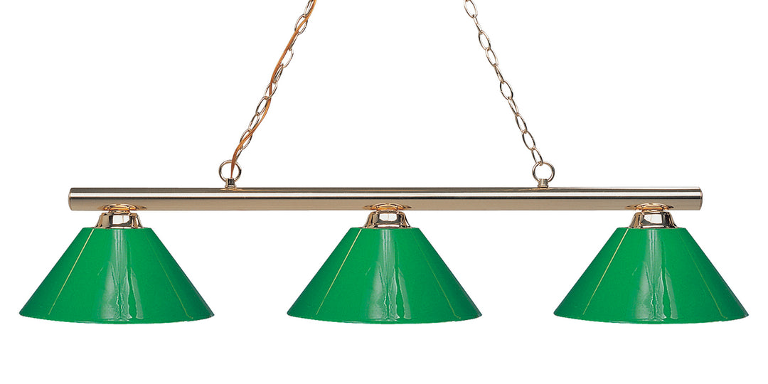 Sharp Shooter Three Light Billiard in Polished Brass - available from The Lighting Shoppe, trusted by Canadian homeowners