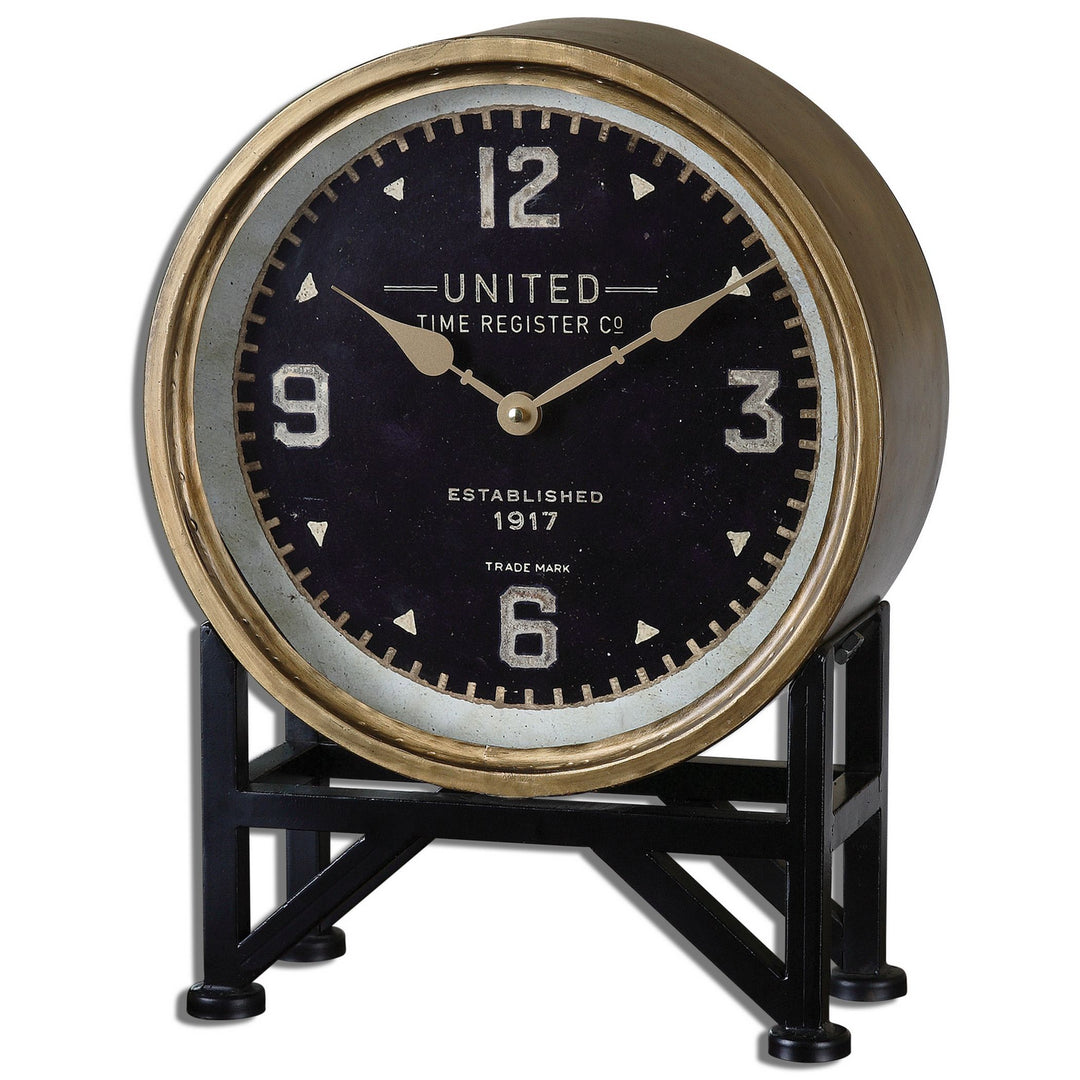 Shyam Table Clock in Brass /Aged Black - available from The Lighting Shoppe, trusted by Canadian homeowners