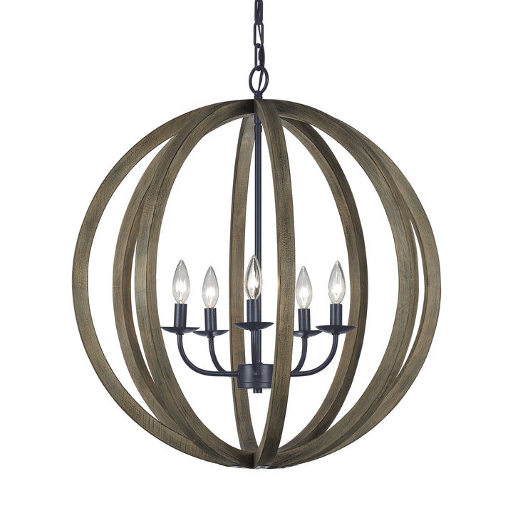 Visual Comfort Studio Canada - F2936/5WOW/AF - Five Light Pendant - Allier - Weathered Oak Wood / Antique Forged Iron