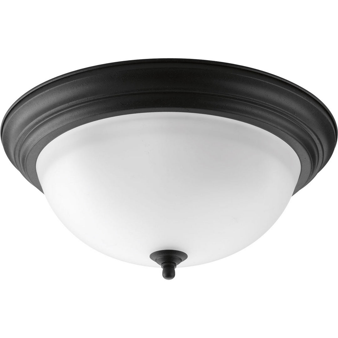 Dome Glass - Alabaster Three Light Flush Mount in Forged Black - available from The Lighting Shoppe, trusted by Canadian homeowners