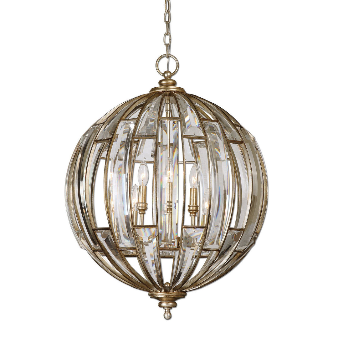 Vicentina Six Light Pendant in Burnished Silver Champagne Leaf - available from The Lighting Shoppe, trusted by Canadian homeowners