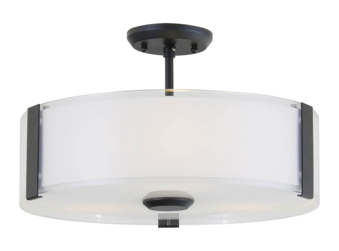 Zurich Three Light Semi-Flush Mount in Graphite w/Silk Screened Opal Glass - available from The Lighting Shoppe, trusted by Canadian homeowners