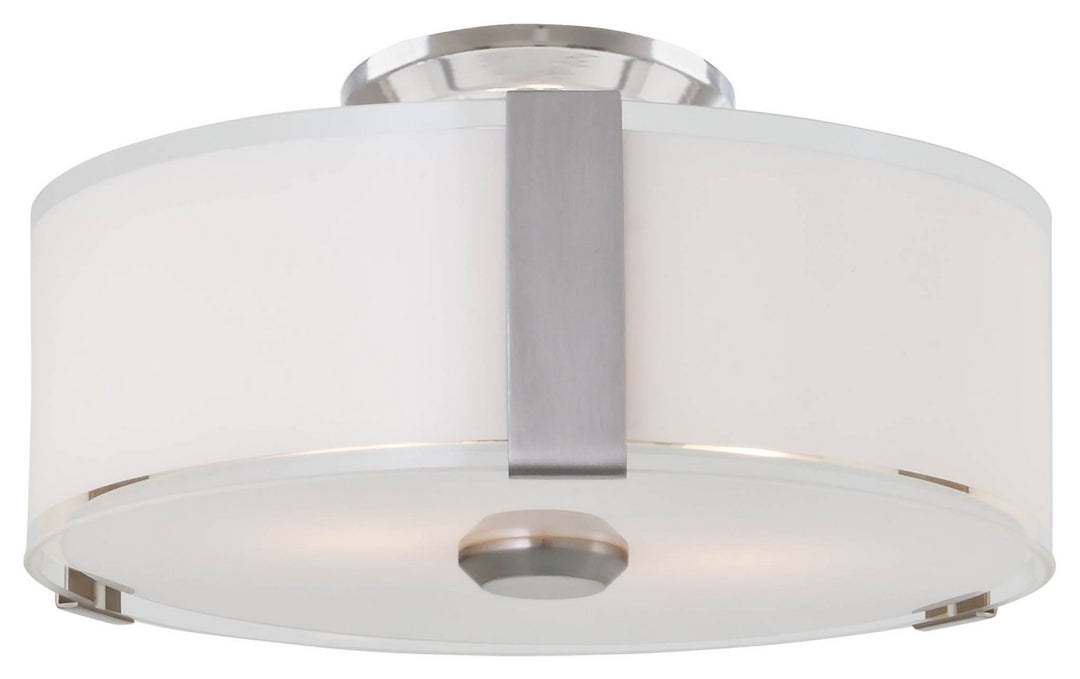 Zurich Three Light Flush Mount in Satin Nickel w/Silk Screened Opal Glass - available from The Lighting Shoppe, trusted by Canadian homeowners