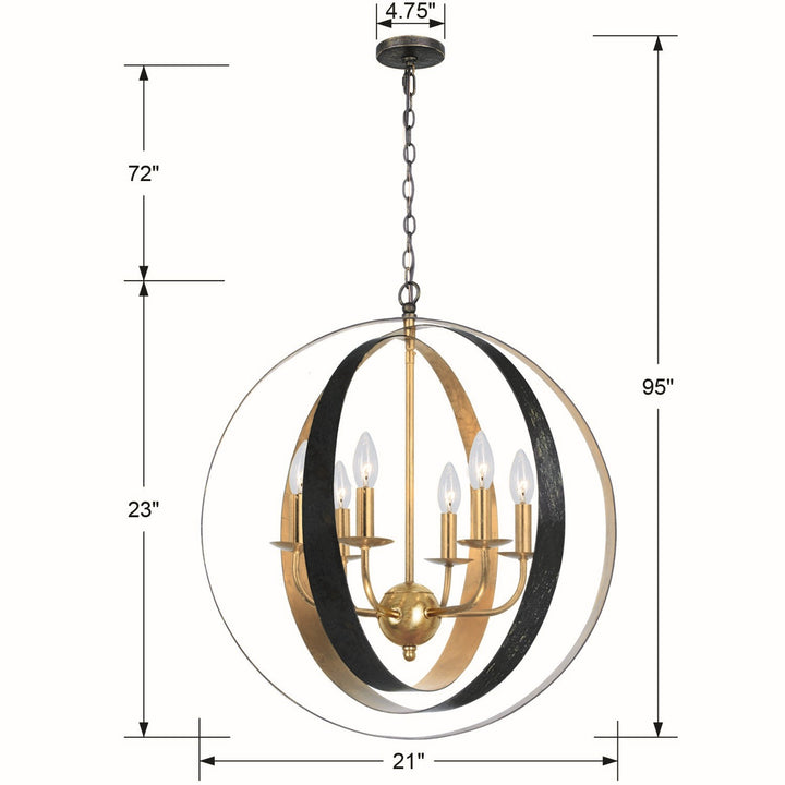 Crystorama - 585-EB-GA - Six Light Chandelier - Luna - English Bronze + Antique Gold