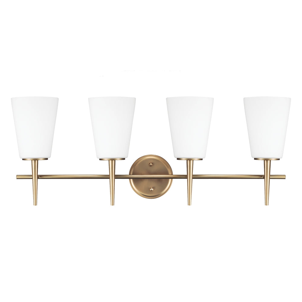 Driscoll Four Light Wall / Bath in Satin Brass - available from The Lighting Shoppe, trusted by Canadian homeowners