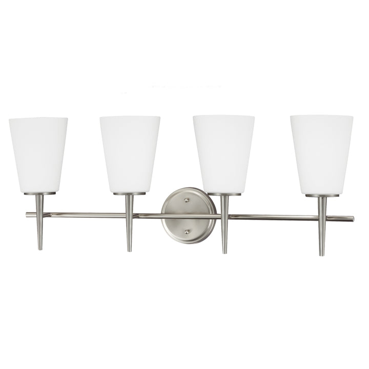 Driscoll Four Light Wall / Bath in Brushed Nickel - available from The Lighting Shoppe, trusted by Canadian homeowners