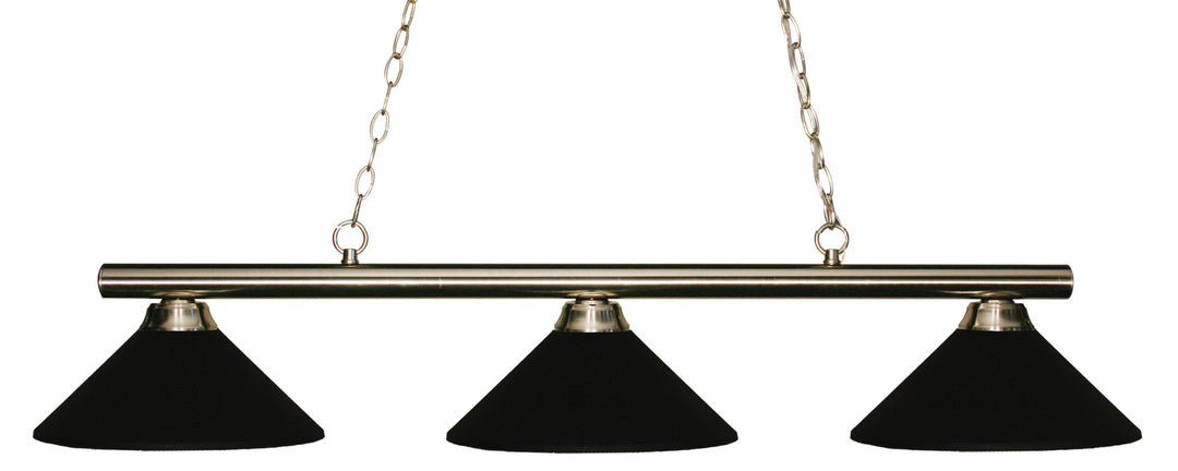 Sharp Shooter Three Light Billiard in Brushed Nickel - available from The Lighting Shoppe, trusted by Canadian homeowners