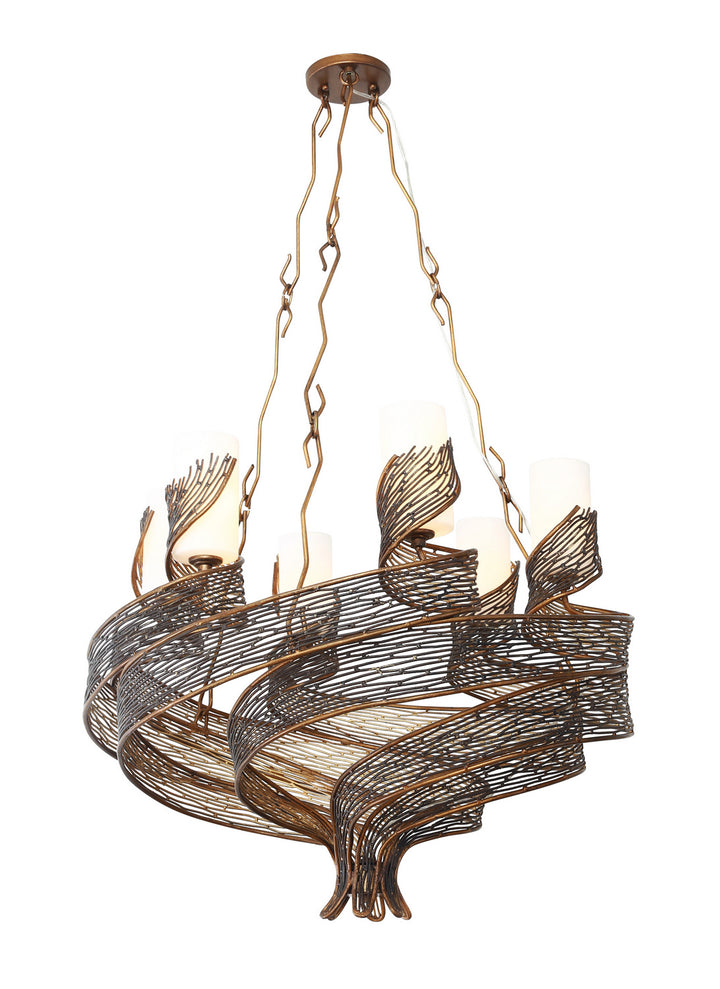Flow Six Light Chandelier in Hammered Ore - available from The Lighting Shoppe, trusted by Canadian homeowners