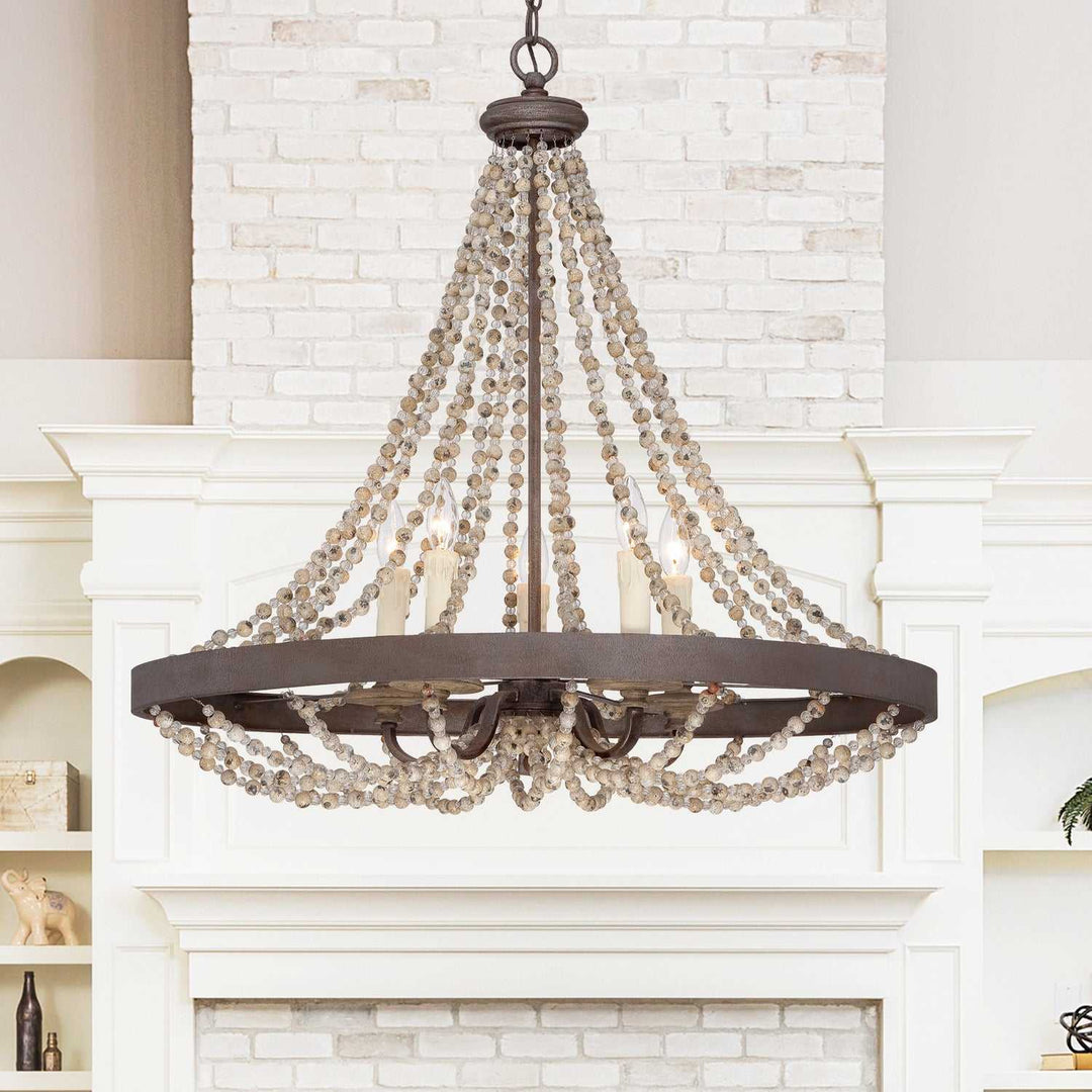 Mallory Five Light Pendant in Fossil Stone Savoy House