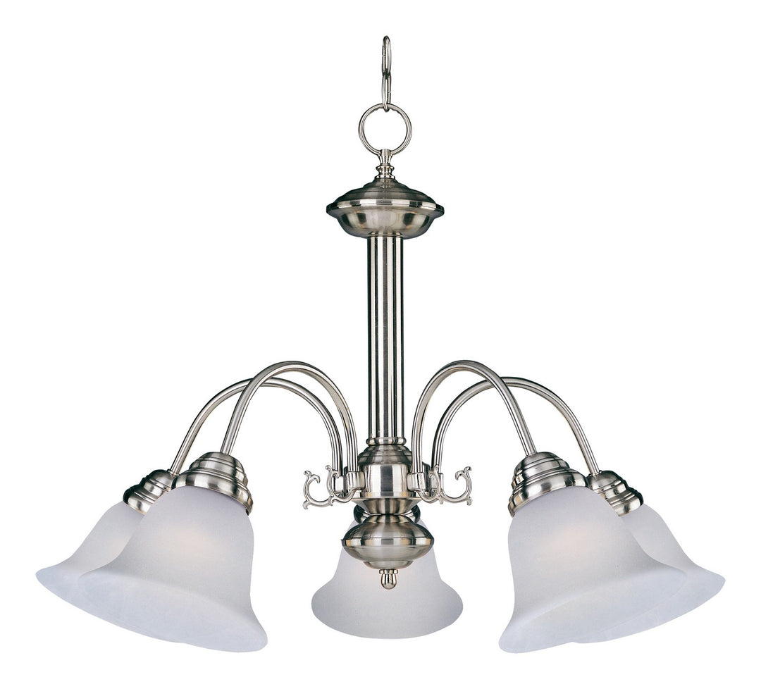Malaga Five Light Chandelier in Satin Nickel - available from The Lighting Shoppe, trusted by Canadian homeowners