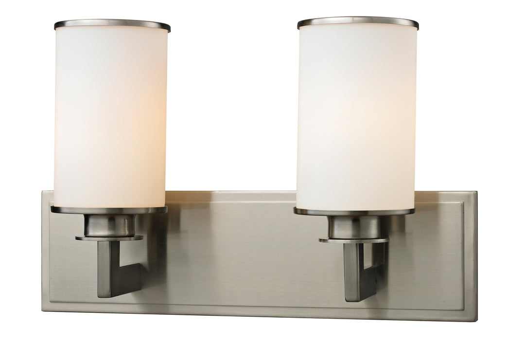 Savannah Two Light Vanity in Brushed Nickel - available from The Lighting Shoppe, trusted by Canadian homeowners