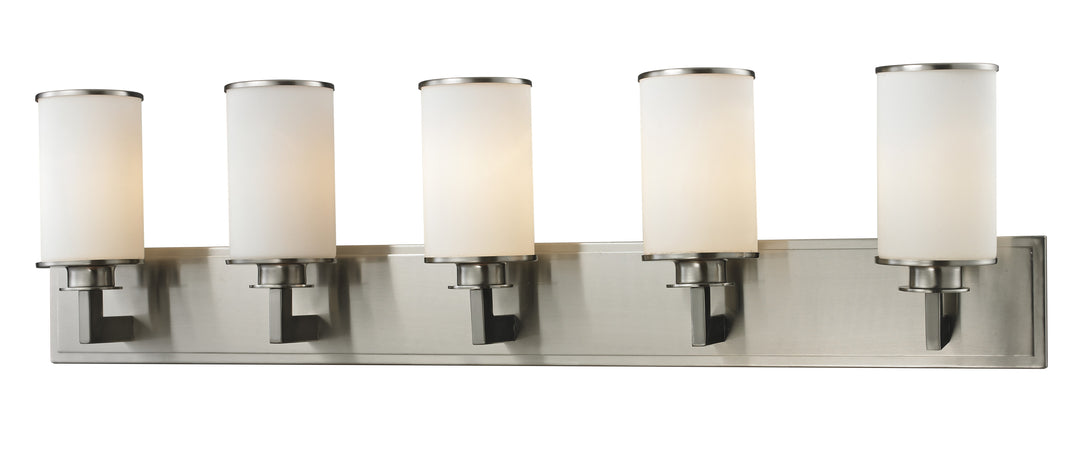 Savannah Five Light Vanity in Brushed Nickel - available from The Lighting Shoppe, trusted by Canadian homeowners