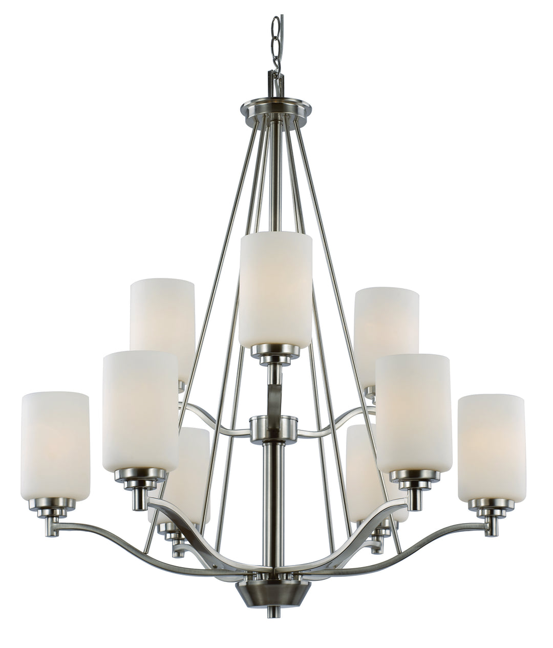 Mod Pod Nine Light Chandelier in Brushed Nickel - available from The Lighting Shoppe, trusted by Canadian homeowners