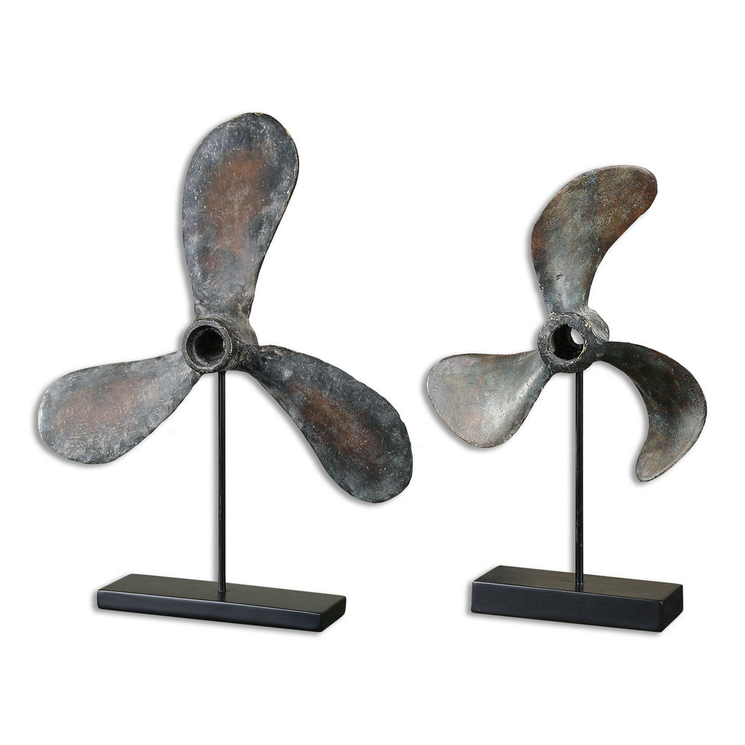 Propellers Sculpture, Set/2 in Rust Brown w/Green - available from The Lighting Shoppe, trusted by Canadian homeowners