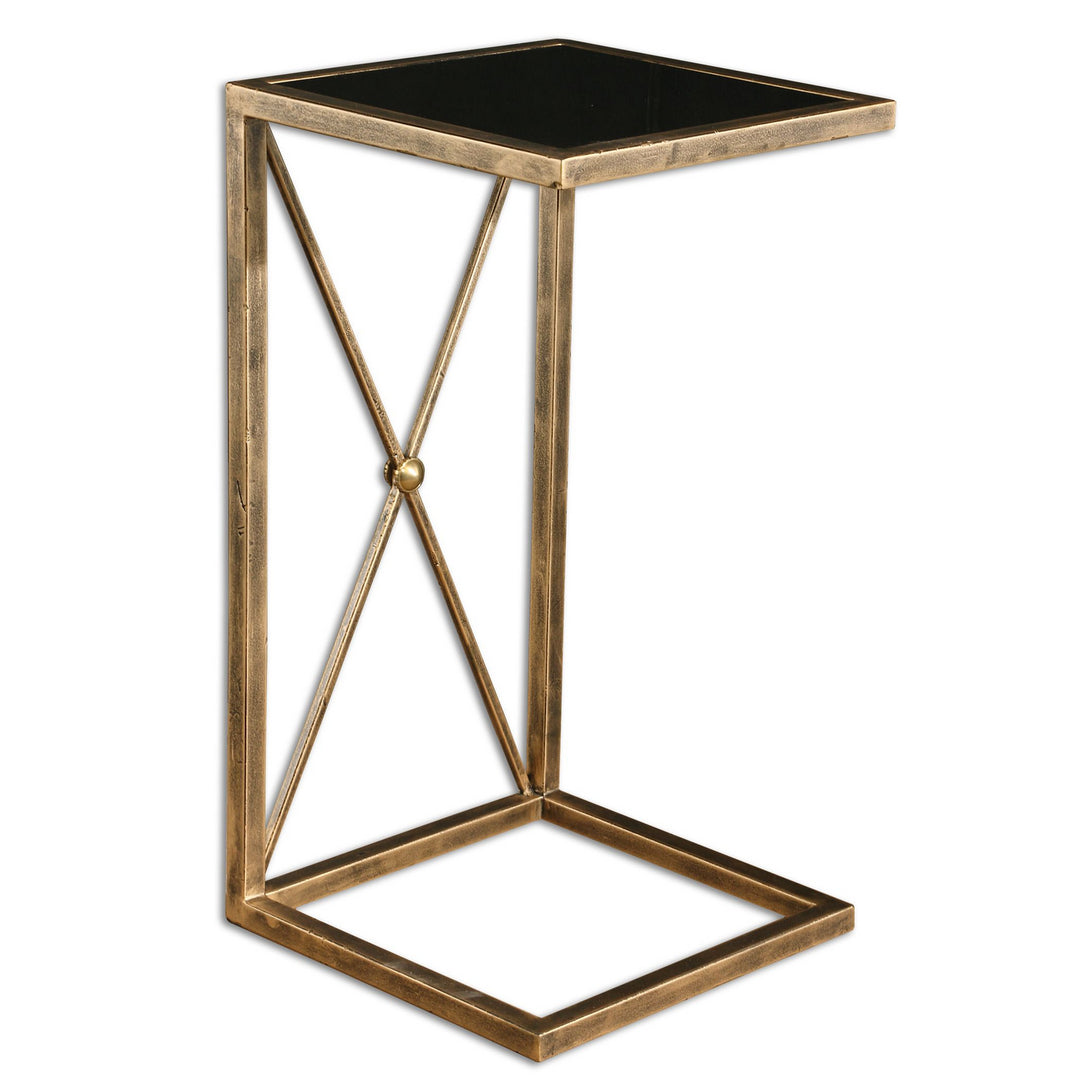 Zafina Side Table in Antiqued Gold with Black Glass - available from The Lighting Shoppe, trusted by Canadian homeowners