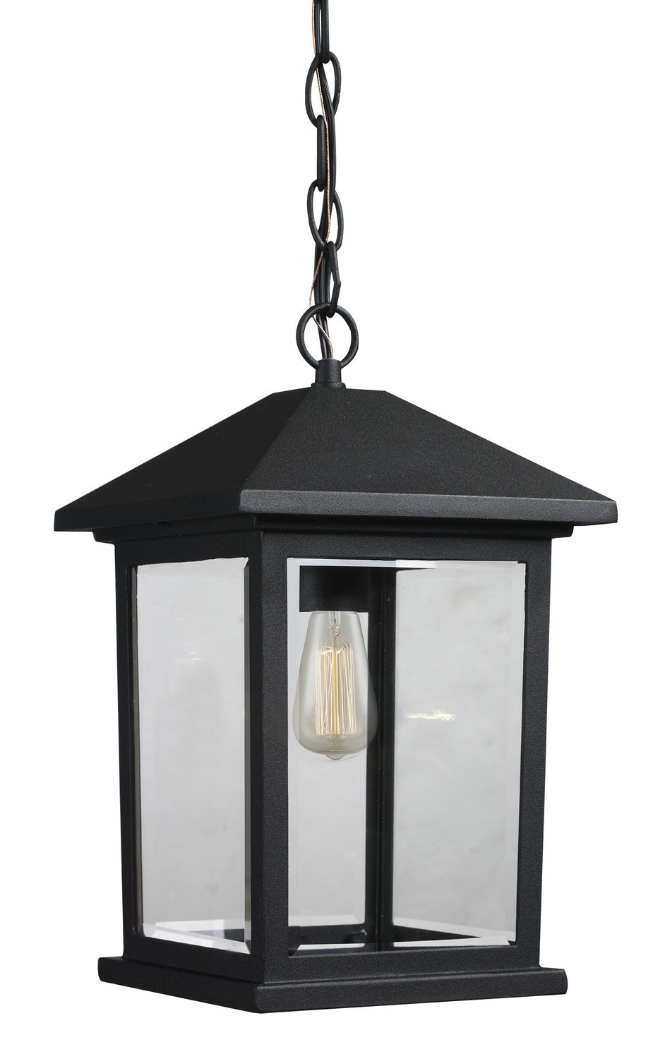 Portland One Light Outdoor Chain Mount Ceiling Fixture in Black - available from The Lighting Shoppe, trusted by Canadian homeowners