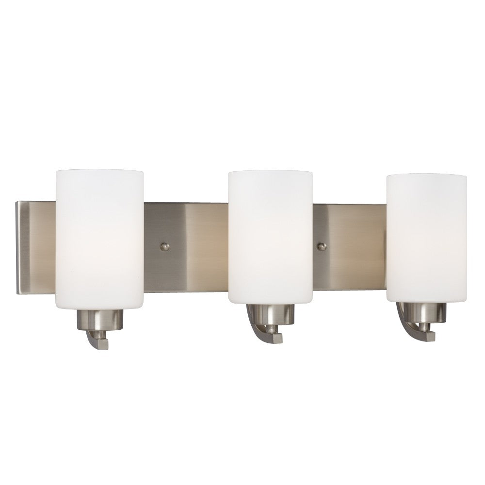 Pittman Three Light Vanity in Brushed Nickel - available from The Lighting Shoppe, trusted by Canadian homeowners