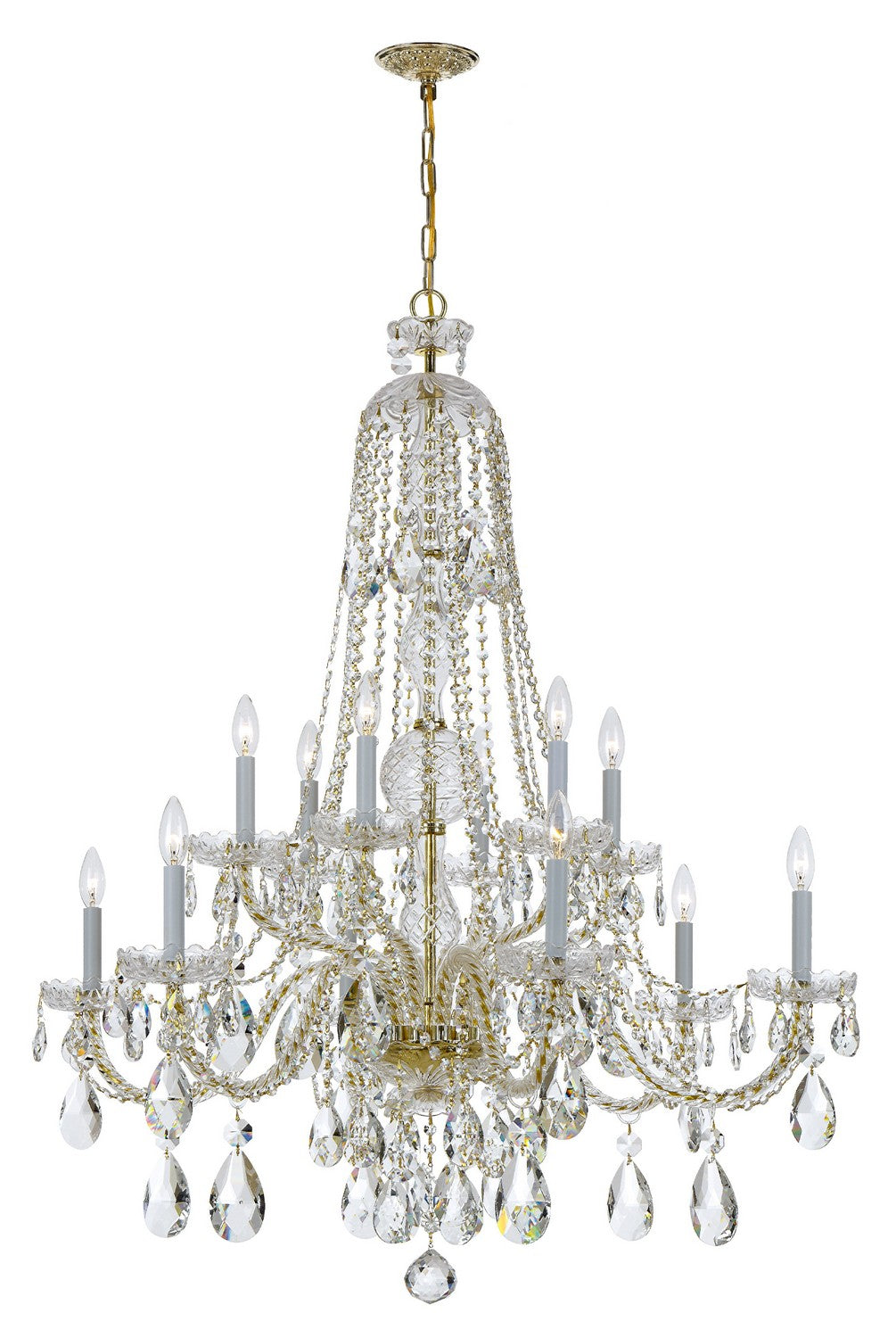 Traditional Crystal 12 Light Chandelier in Polished Brass - available from The Lighting Shoppe, trusted by Canadian homeowners
