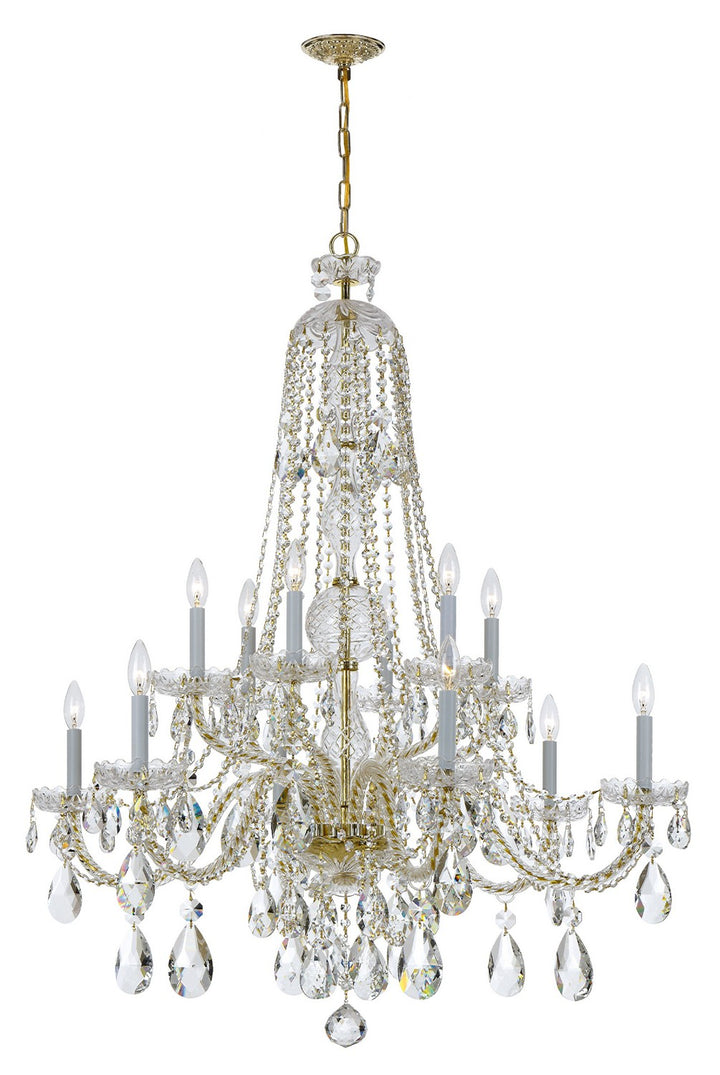 Traditional Crystal 12 Light Chandelier in Polished Brass - available from The Lighting Shoppe, trusted by Canadian homeowners