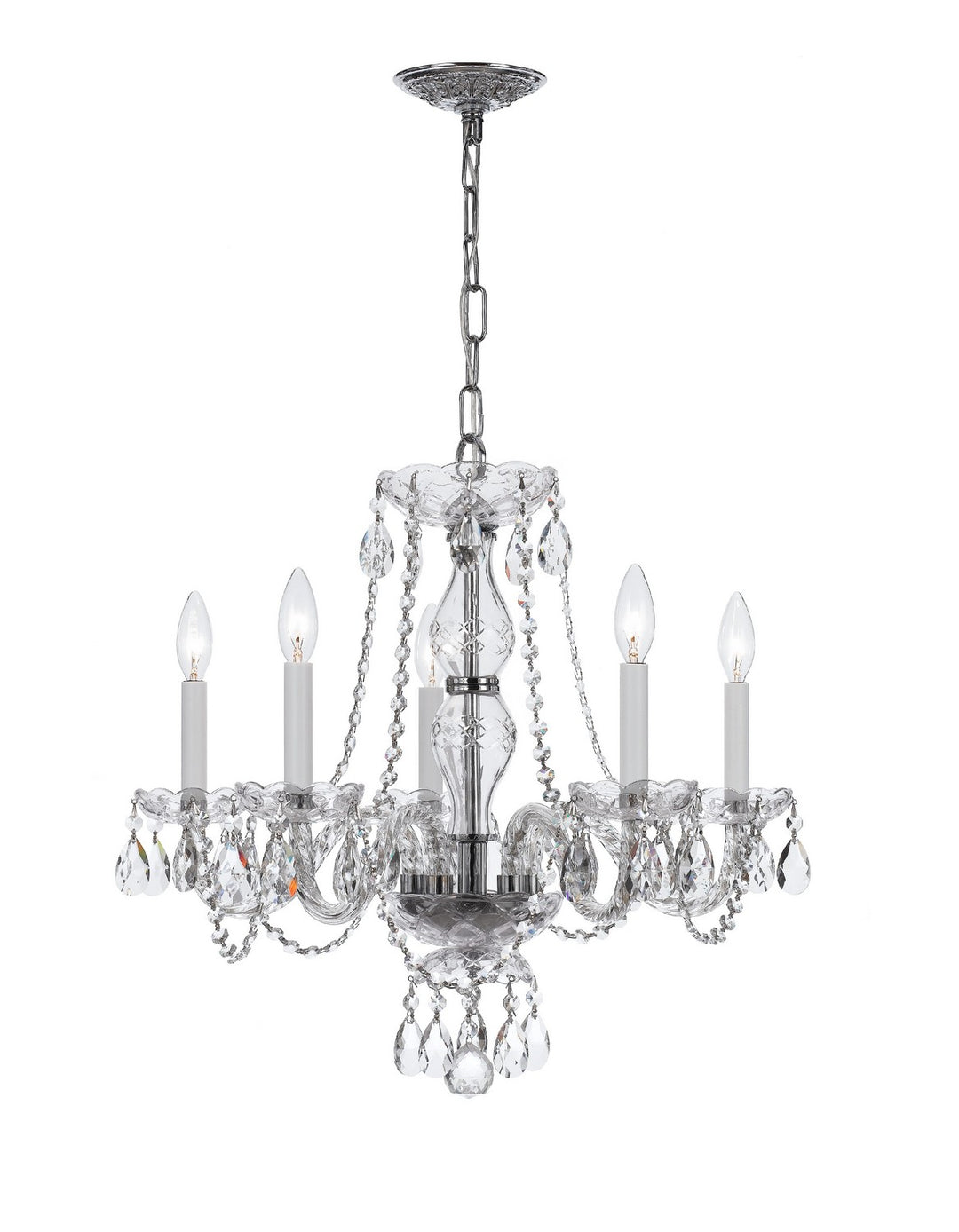 Traditional Crystal Five Light Chandelier in Polished Chrome - available from The Lighting Shoppe, trusted by Canadian homeowners